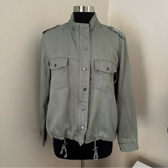 RAILS COLLINS JACKET Linen Blend Sage Military Moto Zip Up Snaps Pockets Size L - Picture 3 of 16